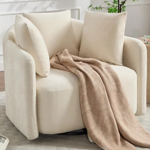 Miniatura 14 de ANJ Juego de 2 sillas giratorias de barril con almohada regordeta, silla decorativa de terciopelo holandés de canal moderno, cómodo sillón redondo