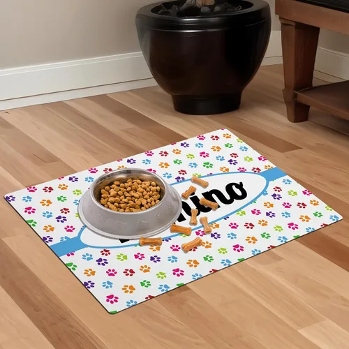 Miniatura 5 de Alfombrillas personalizadas de piel sintética para comida y agua, antideslizante e impermeable para nombre/foto, tapete personalizado