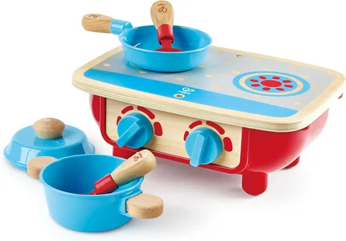 Hape Juego de cocina para niños pequeños | Juego de cocina de madera de 6 piezas, juego de cocina con estufa de juguete, sartén, cuchara, espátula
