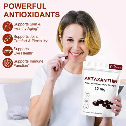 Miniatura 2 de Astaxantina 12 mg, suplementos antioxidantes de astaxantina premium con actividad antioxidante, apoya los ojos, el sistema inmunológico, la salud