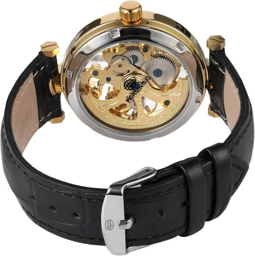 Miniatura 4 de Reloj automático para hombre, estilo Steampunk, de bronce, esqueleto de cuero, reloj de pulsera de cuerda automática CH8160G, CH8160G, moda, casual