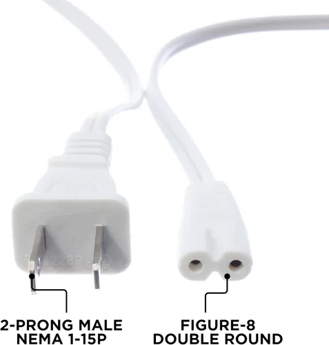 Miniatura 5 de THE CIMPLE CO Cable de alimentación blanco Figure-8 de 3 pies – Cable de alimentación no polarizado para satélite, CATV, sistemas de juego – NEMA