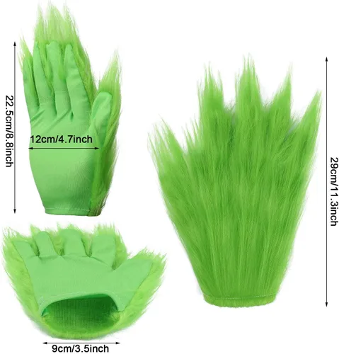 Miniatura 2 de WPOZD Guantes de felpa verde de Navidad, guantes verdes accesorios de juego de rol