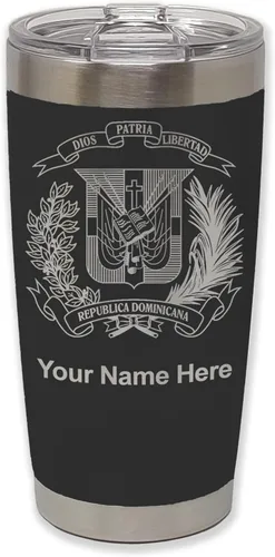 Miniatura 13 de LaserGram Taza aislada al vacío de 20 onzas, escudo de armas, República Dominicana, grabado personalizado incluido (gris)