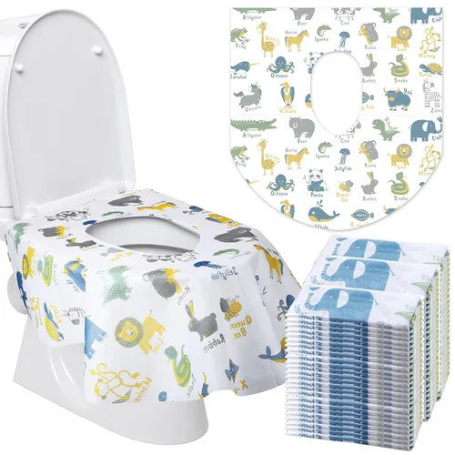 Paquete de 50 fundas desechables para asiento de inodoro, extra grandes, envueltas individualmente para niños y adultos, fundas de asiento