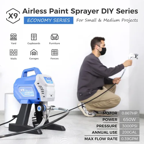 Miniatura 2 de Pulverizador de Pintura Sin Aire Gyfent X9, Pulverizador de Pintura de 0.39 GPM para Interiores del Hogar 650W 3000psi Pulverizador Sin Aire
