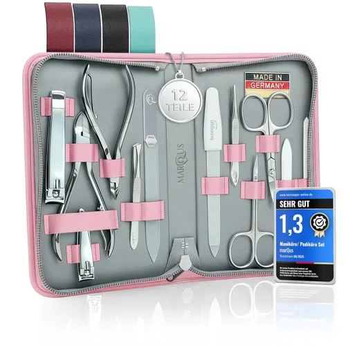 Miniatura 10 de Juego de manicura para mujeres y hombres – Kit de aseo profesional de 12 piezas con herramientas de primera calidad, funda de cuero genuino y lima