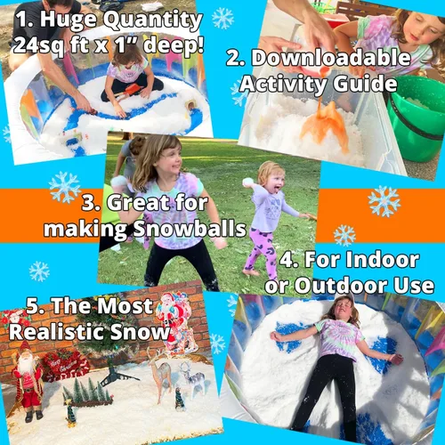 Miniatura 2 de PARTY GOAT Polvo de nieve falso a granel para uso en interiores y exteriores. 39oz Hace 15 galones de nieve instantánea para juego sensorial. Crea