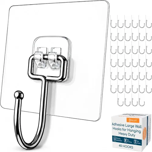 Miniatura 10 de GLUIT Ganchos adhesivos de pared para colgar, ganchos resistentes de 22 libras para paredes, sin daños, gancho transparente adhesivo para toallas