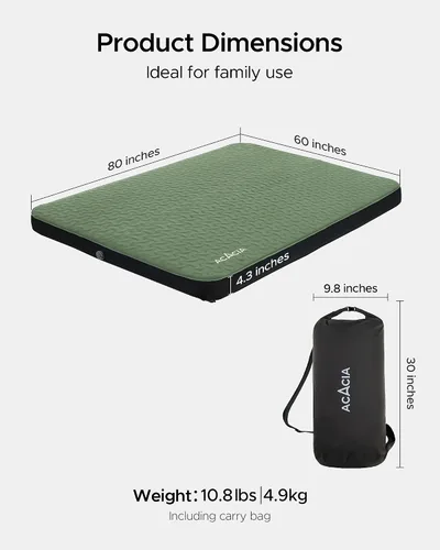 Miniatura 11 de Acacia 4" Thick Self Inflating Sleeping Pad with Foam, Innovative Y-Shaped Telescopic Structure, Ultraportable Camping Air Mattress with Pump Sack