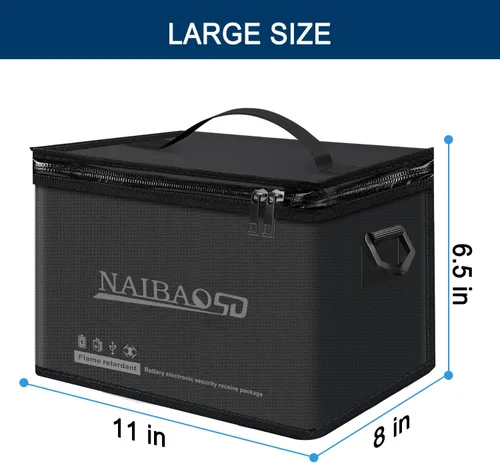 Miniatura 7 de Bolsa ignífuga y a prueba de explosiones para batería Lipo para almacenamiento y carga de batería Lipo, gran capacidad resistente al fuego con Negro