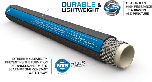 Miniatura 3 de FITT Force Pro Manguera de agua, manguera de jardín plana resistente ultra flexible duradera sin torceduras de grado comercial, gris y azul, 100