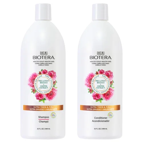 Miniatura 11 de Biotera Champú ultra grueso y voluminizador completo para cabello fino y flácido, añade volumen y plenitud con extracto de coco y café, mejora
