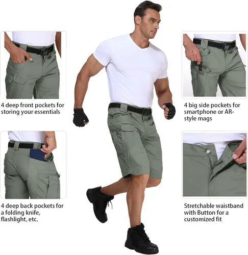 Miniatura 5 de URBEST Pantalones cortos tácticos para hombre, impermeables, transpirables, de secado rápido, para senderismo, pesca, con múltiples bolsillos