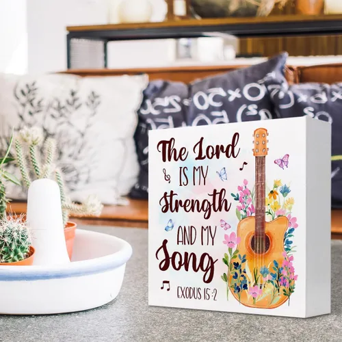 Miniatura 5 de Letrero de madera con versículo bíblico, The Lord is My Strength and My Song, letrero de madera cristiana, decoración de las Escrituras para El