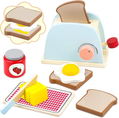 Airlab Play Accesorios de Cocina para Niños Pequeños 1-3 Tostadora Emergente de Madera Juguete de Comida de Juego Niños Edad 1 2 3, Pan,