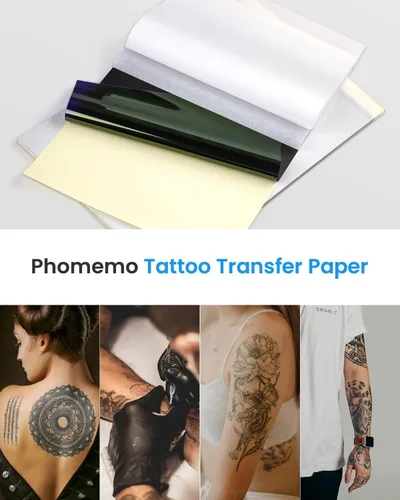 Miniatura 6 de Phomemo 35 hojas de papel para plantillas de tatuaje, papel de transferencia para tatuar, compatible con Itari M08F, TP81, TP83, A886, A887