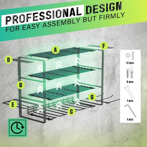 Miniatura 4 de SUNALLY Organizador de herramientas eléctricas, soporte de pared para 4 taladros, organizador de herramientas de garaje y almacenamiento con soporte