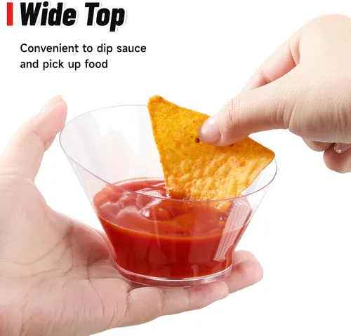 Miniatura 4 de Paquete de 20 cuencos de plástico en ángulo de 6 onzas, cuencos pequeños para dulces, cuencos desechables para postres, aperitivos, frutas, helados