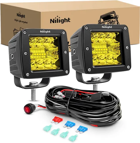 Nilight 2 piezas de 3 pulgadas de barras de luz LED ambar de 42 W, cubos LED actualizados, luz de marcha atrás y reversa combinada de foco y