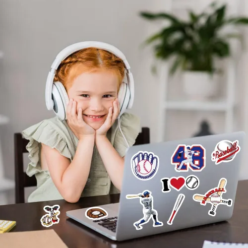 Miniatura 8 de JOICEE 50 calcomanías de béisbol, tatuajes de béisbol de vinilo impermeables para niños, adolescentes, niños y adultos, calcomanías deportivas