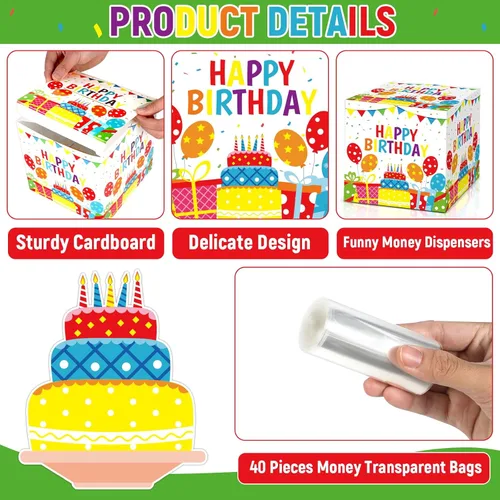 Miniatura 3 de Chiazllta Regalo de Caja de Dinero de Feliz Cumpleaños con Tarjeta - Kit Colorido de Caja de Extracción de Dinero para Fiesta