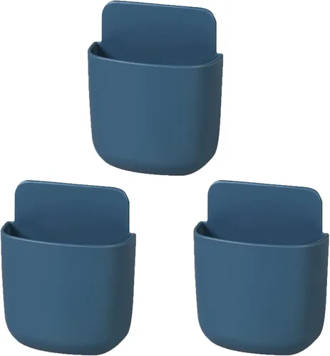 Paquete de 3 soportes para control remoto de montaje en pared, organizador de carga de teléfono sin agujeros, contenedores de almacenamiento de Azul