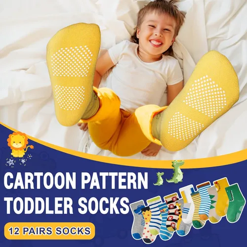 Miniatura 3 de HYCLES Calcetines Antideslizantes para Niños Pequeños, 12 Pares de Calcetines de Algodón con Agarre Antideslizante para Niños y Niñas de 1-7 años