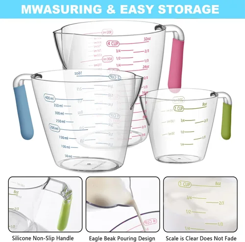 Miniatura 7 de AIKEXIN Juego de 20 tazas y cucharas medidoras de acero inoxidable, cucharas medidoras de plástico para ingredientes secos y líquidos, utensilios