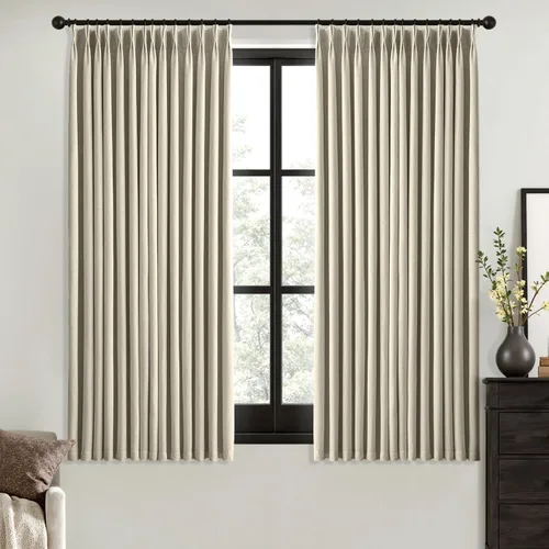 Miniatura 34 de MIULEE - Cortinas de lino beige con pliegues a presión 100% opacas para dormitorio, cortinas de ventana con memoria y bloqueo de luz para oscurecer