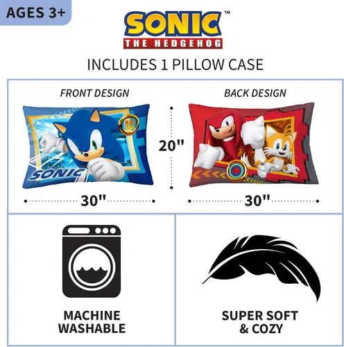 Miniatura 3 de Franco - Funda de almohada reversible supersuave de microfibra para niños, 20 in x 30 in, Sonic el erizo