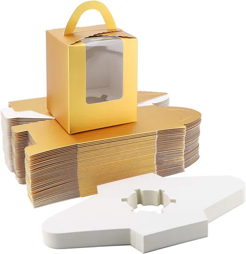 Miniatura 16 de EUSOAR Cajas individuales para cupcakes, 25 recipientes individuales de 3.6 x 3.6 x 4.3 pulgadas, cajas de regalo para magdalenas con asa para Rosa