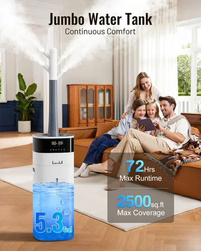 Miniatura 4 de LACIDOLL Humidificador de niebla fría y cálida para habitación grande, humidificadores de 5.3 galones/20 litros para el hogar de 2500 pies Blanco
