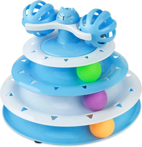 Miniatura 9 de UPSKY Juguete Rodillo para Gatos Tornamesa de 3 Niveles Juguete para Gatos con Pelotas con Seis Pelotas Coloridas Juguetes Interactivos para Gatitos