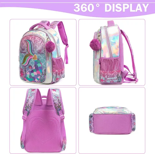 Miniatura 14 de Mochila para niñas de 16 pulgadas, mochilas para niñas para la escuela, mochila de lentejuelas con lonchera para estudiantes de primaria