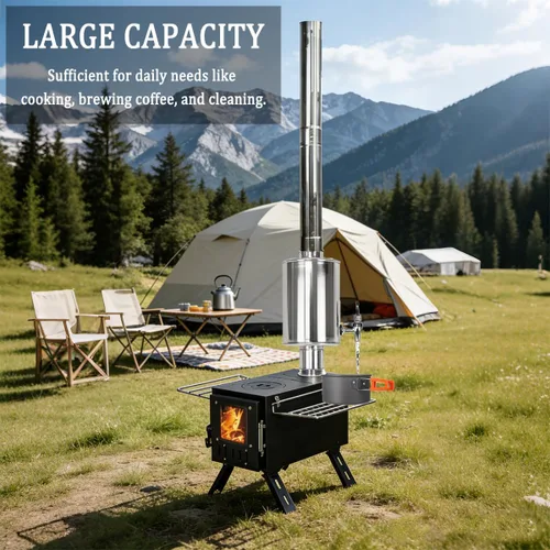 Miniatura 4 de FireHiking Estufa de leña Tanque de agua para estufa de 2.36 pulgadas, tubo de acero inoxidable, para camping, estufa de tienda caliente, calentador