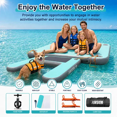 Miniatura 7 de AWSUM Rampa inflable para botes acuáticos para perros, escalera flotante para perros de hasta 230 libras en escalones de flotación de agua
