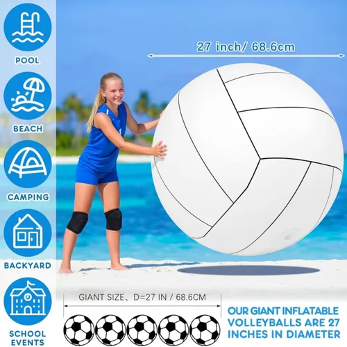 Miniatura 2 de Libima Pelotas inflables gigantes de voleibol de playa de 27 pulgadas, pelota deportiva inflable, voleibol blanco, juegos de piscina, juguetes