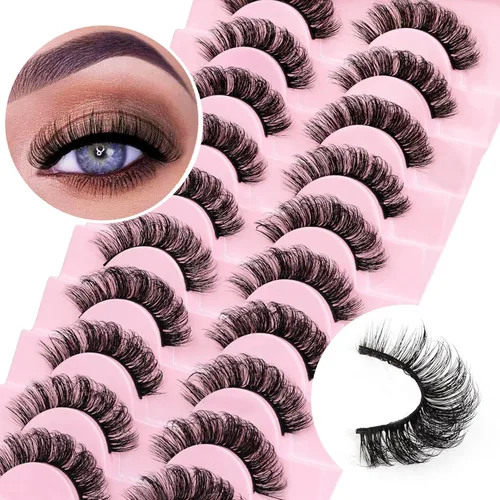 Miniatura 7 de Ahrikiss - Pestañas rusas postizas con banda, rizadas y esponjosas de visón sintético que parecen extensiones, 10 pares de pestañas postizas