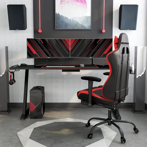 Miniatura 5 de Homes: Inside + Out Kindira - Escritorio moderno de acero para juegos con puertos USB, alfombrilla de mouse de PC y portavasos giratorio