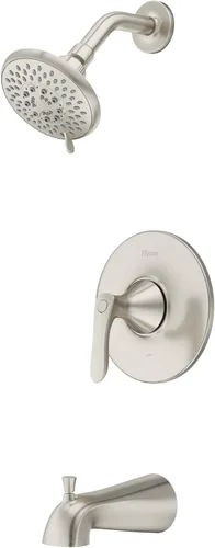 Pfister Weller - Juego de grifo de bañera y ducha de un solo mango con cabezal de ducha multifunción y boquilla de bañera, acabado de níquel Níquel