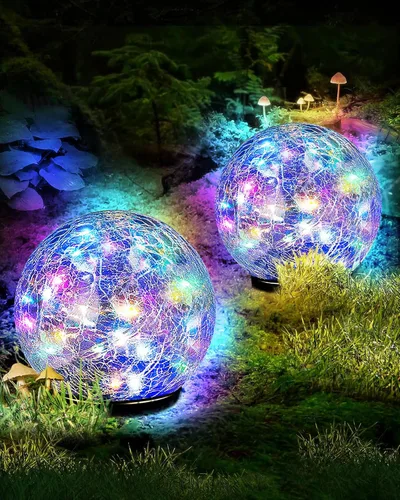 Miniatura 8 de Luces solares de bola de jardín impermeables para exteriores, 30 luces LED de vidrio agrietado, luces de suelo para camino, patio, césped
