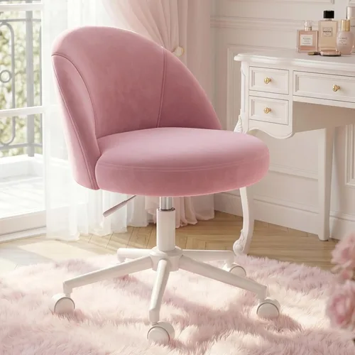 Miniatura 11 de EnHomee Silla de tocador con ruedas, silla de oficina pequeña con respaldo, bonita silla de escritorio sin brazos para sala de maquillaje, oficina