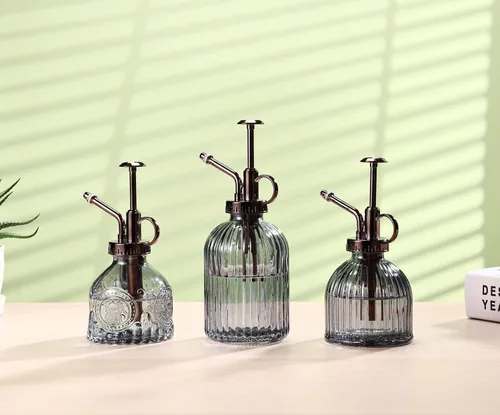 Miniatura 7 de Mister de cristal para plantas, botella de rociador de agua de vidrio verde de 6.5 pulgadas con bomba superior dorada, rociador de plantas pequeñas