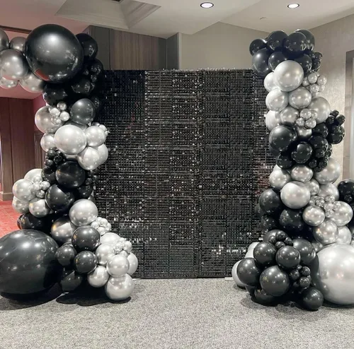 Miniatura 4 de Kit de arco de guirnalda de globos negros y plateados de 153 unidades con estrellas - 22 18 12 10 5 pulgadas de diferentes tamaños, globos de látex