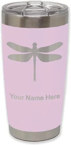 Miniatura 22 de LaserGram Vaso aislado al vacío de 20 onzas, libélula, grabado personalizado incluido (negro)