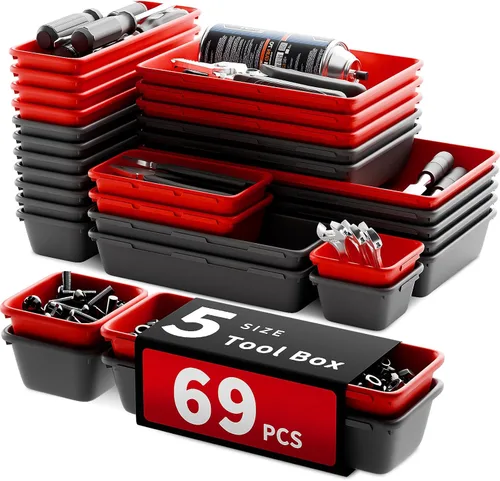 Miniatura 8 de Organizador de cajones de herramientas de 5 tamaños - Bandeja de 69 piezas, organizador de cajones de escritorio y baúl de herramientas rodante Negro