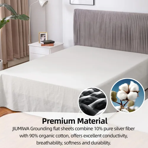 Miniatura 2 de Grounding Sheets - Sábanas de tamaño matrimonial con cable de conexión a tierra de 15 pies, 90% algodón orgánico y 10% fibra de plata pura, sábanas