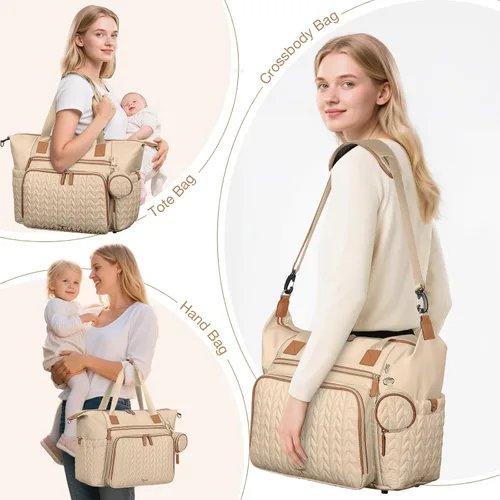 Miniatura 3 de Bolsa de pañales, bolsa grande para pañales para bebé, impermeable, bolsa de hospital para parto con funda para chupete, cambiador, correa