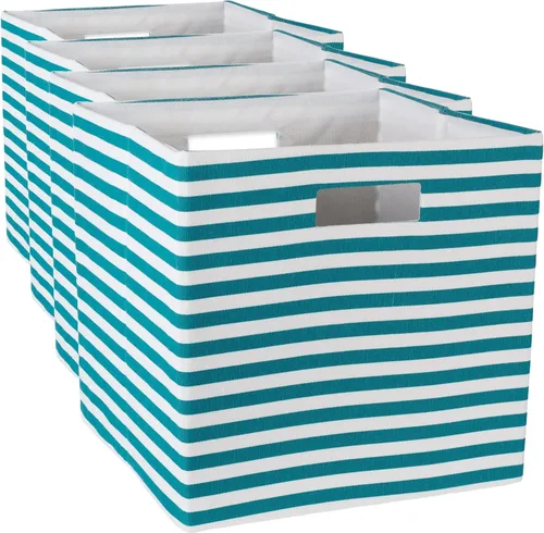 Miniatura 11 de DII Cubo de almacenamiento plegable de poliéster, a rayas, negro, grande
